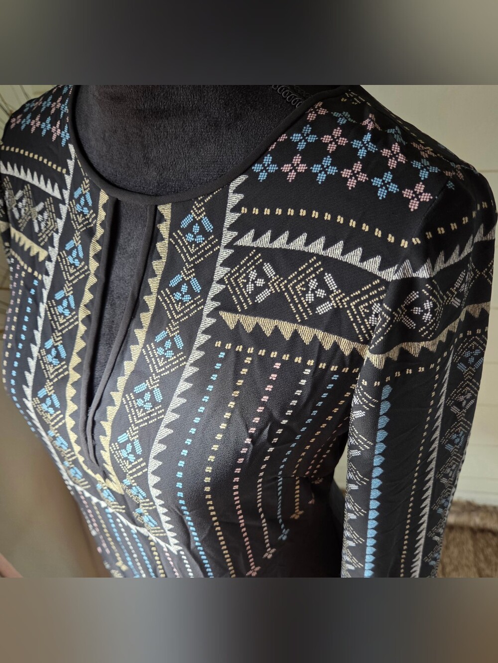 NWT BCBGMAXAZRIA Black Southwestern Navajo Style Freya Geometric Shift Dress XXS